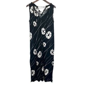 Black Tie-Dye Print Sleeveless Maxi Dress